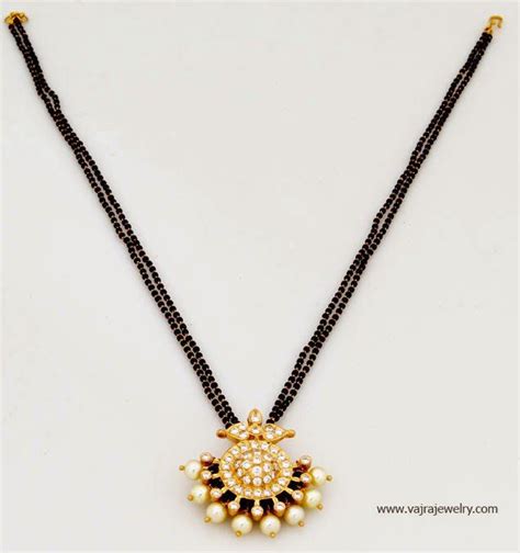 22 Carat Gold Simple Short Black Beads Mangalsutra Chains With Diamond
