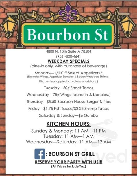 Bourbon St Grill Menu In Mcallen Texas Usa