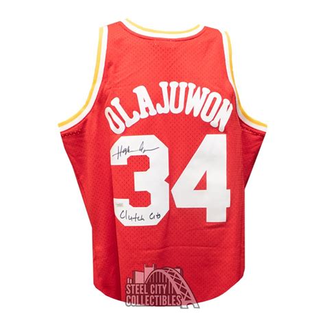 Hakeem Olajuwon Autographed Houston Rockets Mitchell And Ness Basketball