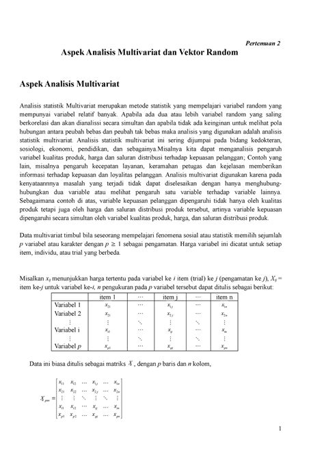 Materi 2 Metode Statistika Multivariat Aspek Analisis Multivariat Dan