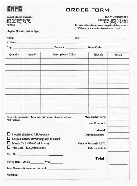 Printable Order Form Templates Printable Forms Free Online