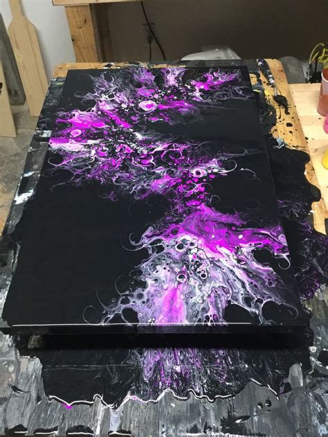 Art And Collectibles Acrylic Painting Fluid Art 8x10 Black And Purple