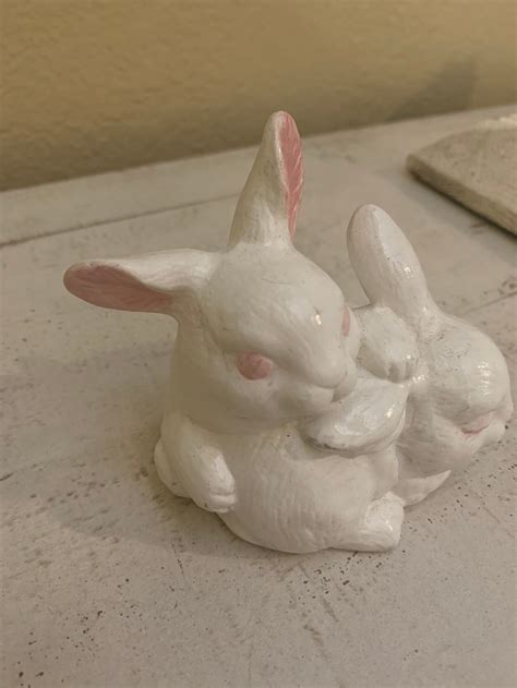 Vintage Hand Painted Ceramic Bunny Rabbits Miniature Etsy