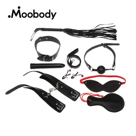 8pcs Vibrator Restraint Handcuffs Mouth Gag Blindfold Neck Strap Nipple Clamp Spanking Whip
