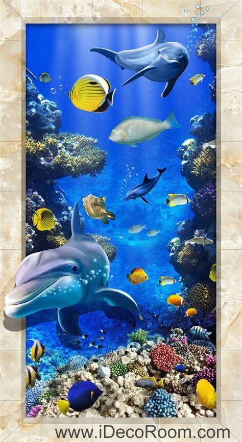 Dophin Chasing Coral Fish Ocean 00074 Floor Decals 3d Wallpaper Wall
