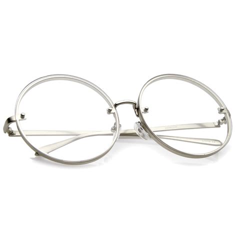 Oversize Metal Slim Temple Flat Lens Round Eyeglasses 65mm Sunglassla