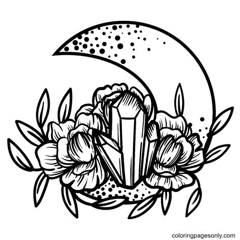 Moon Crystal With Peony Flowers Coloring Pages Crystal
