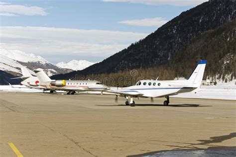 Private And Corporate Jets In The Airport In St Moritz Switzerland