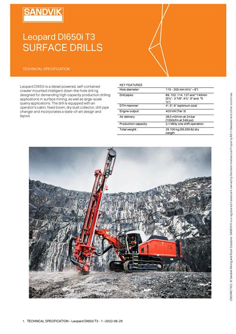 Di650i T3 Specification Sheet English Engmetric © Sandvik Mining