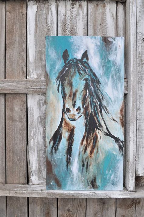 Large Abstract Contemporary Black Horse Art In Turquoise