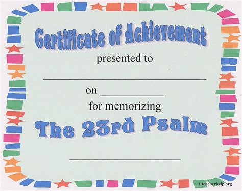 A Certificate For Memorizing Psalm 23 It Can Be Downloaded From