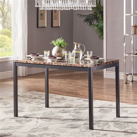 4 Person 48 Wide Faux Marble Top Dining Table Black Finish With