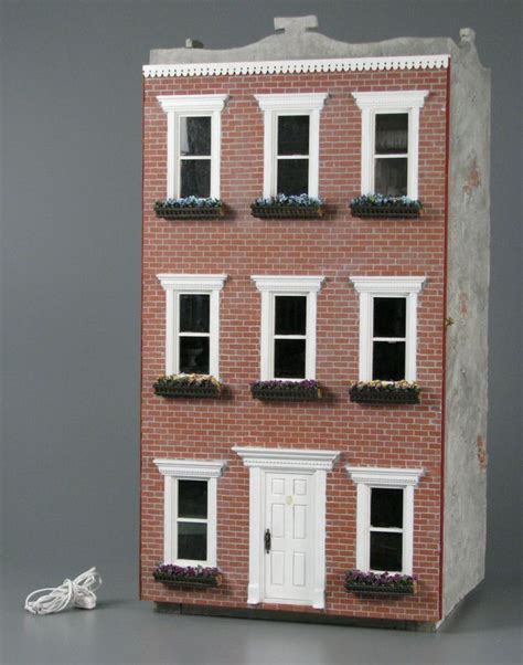 10918277 Three Story Brick Townhouse Dollhouse Furnishings