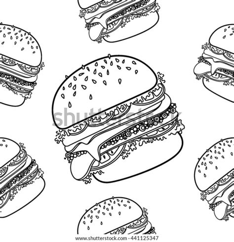 Pattern Burger Line Art Stock Vector Royalty Free 441125347