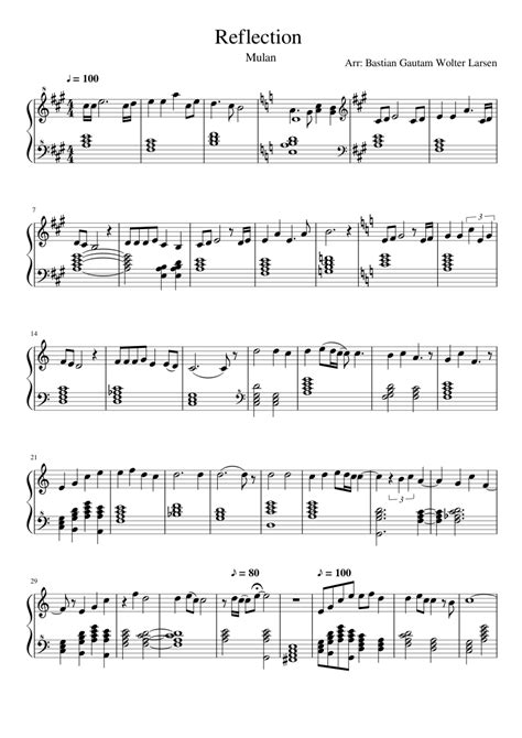 Reflection Mulan Sheet Music For Piano Musescore