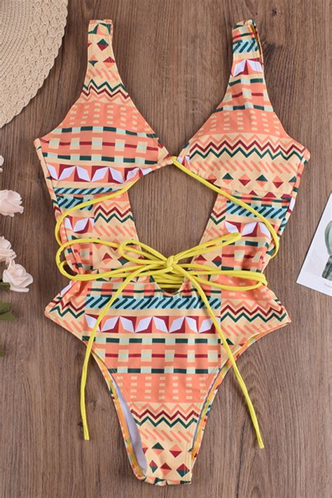 Lovely Bandage Design Yellow Bathing Suit One Piece