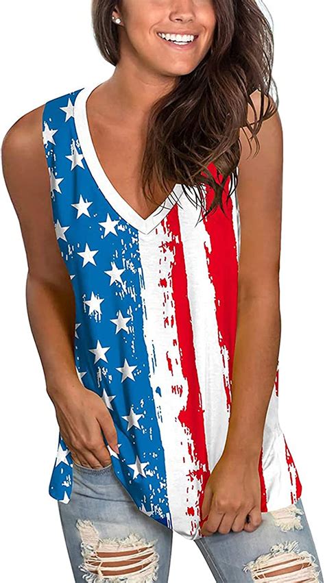 Kanzd 4th Of July Tops For Women American Flag Print V Neck Tank Tops