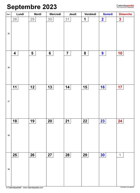 Calendrier Septembre 2023 Excel Word Et Pdf Calendarpedia