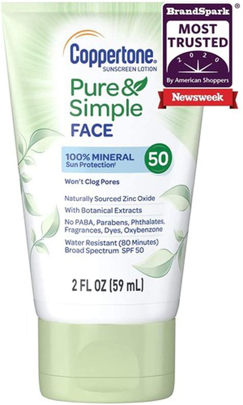 Coppertone Pure And Simple Face Sunscreen Lotion Spf 50 2 Oz