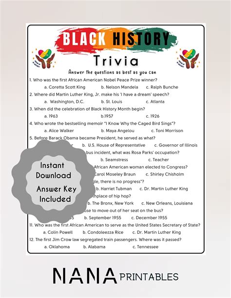 Black History Month Trivia Game Fun Educational Game Kids Etsy