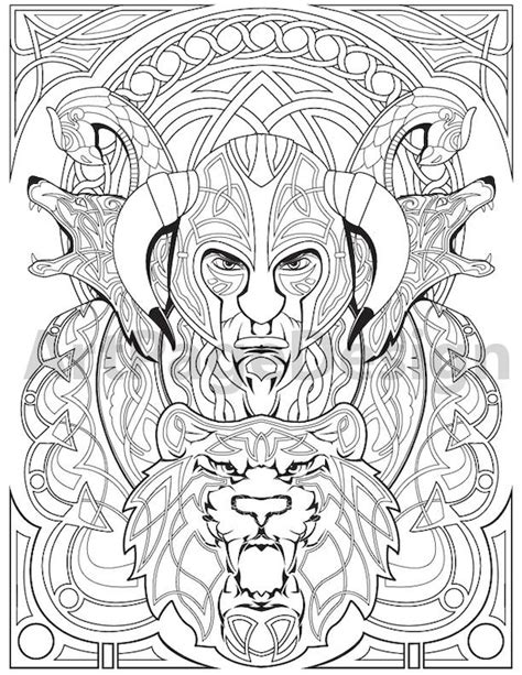 Viking Warrior Celtic Pattern Coloring Pages For Adults Etsy