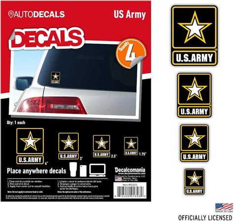 Officially Licensed Us Army Decals 4 Piece Us Military