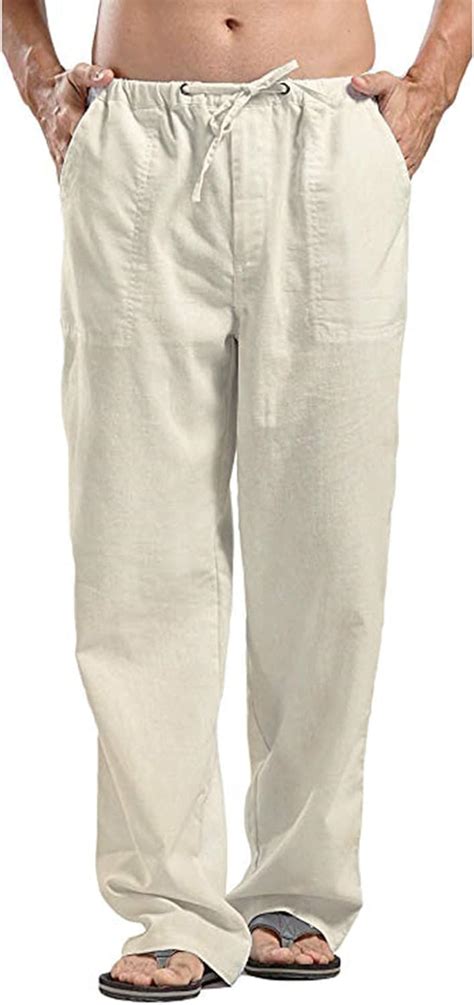 Coofandy Mens Linen Pants Casual Elastic Waist Drawstring