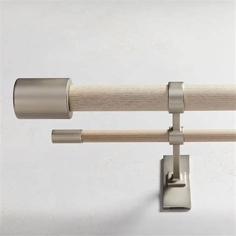 Mid-Century Double Rod, Brushed Nickel, 44 | Wooden curtain rods, Double rod curtains, Double rods