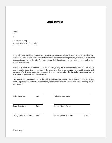 Letter Of Intent To Rent Template Examples Letter Template Collection