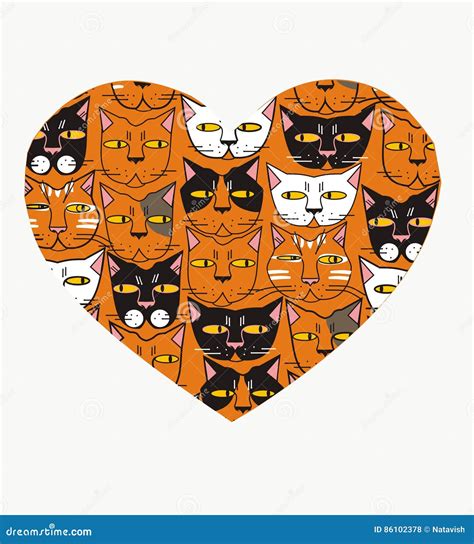 Funny Cats Muzzles Stock Illustration Illustration Of Heart 86102378