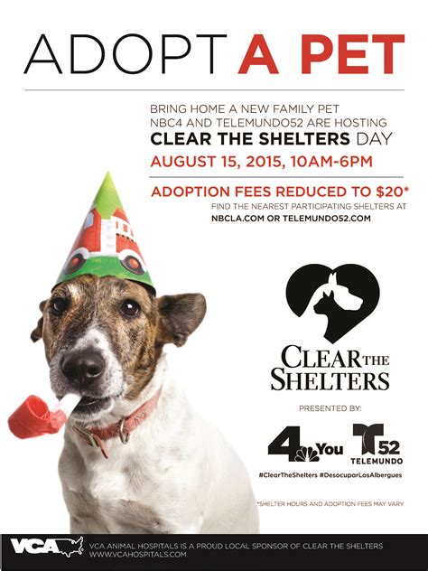 Find an animal shelter or rescue group; Weekend pet adoption event to 'Clear the Shelters ...