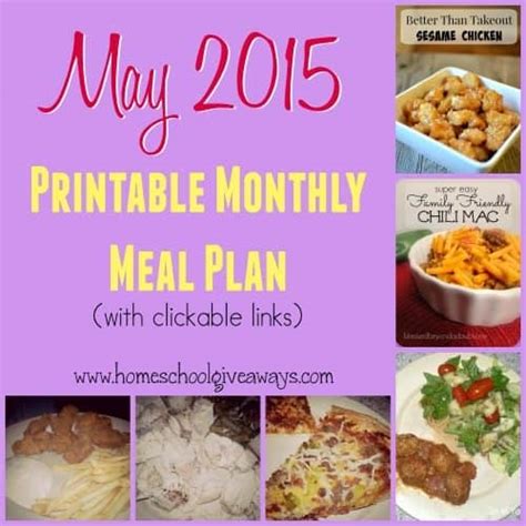 May Printable Meal Plan With Clickable Links