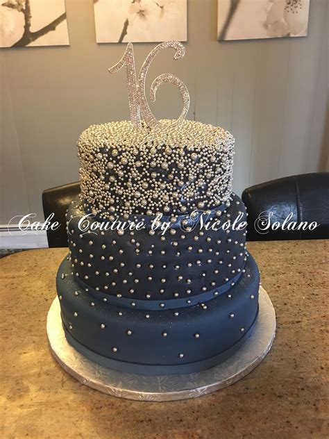 Sweet 16 Navy Blue And Silver Cake 14th Birthday Cakes Sweet 16