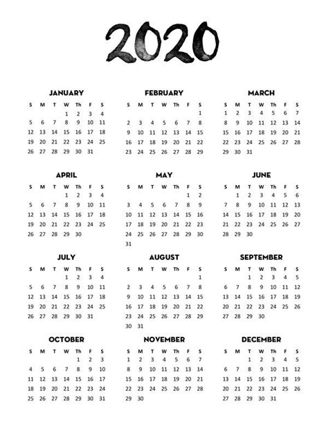 Free 2020 Calendar Printable One Page Calendar Printables 2020