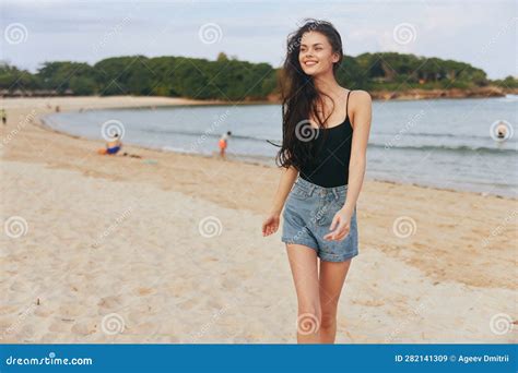 woman sand sea lifestyle vacation summer peaceful smile beach ocean sunset stock image image