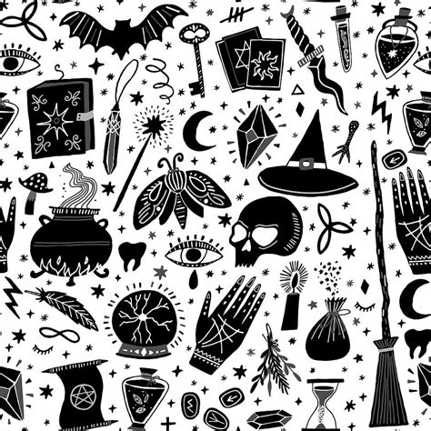 Magic Witch Seamless Pattern Witchcraft Background Drawing By Julien