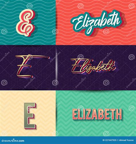 Name Elizabeth In Various Retro Graphic Design Elements Set Of Vector