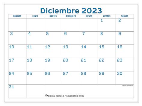 Calendario Diciembre De 2023 Para Imprimir “49ds” Michel Zbinden Es