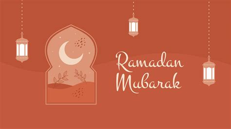 Ramadan Mubarak Banner Background With Window Moon And Lanterns
