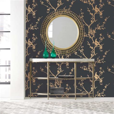 Gold Branches Modern Classic Black Removable Wallpaper Kathy Kuo Home