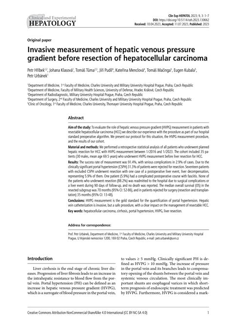 Pdf Invasive Measurement Of Hepatic Venous Pressure Gradient Before