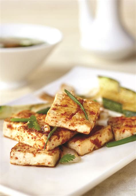Spicy Tofu Steak Tofu Scallions And Cilantro Grilled In A Spicy Tofu
