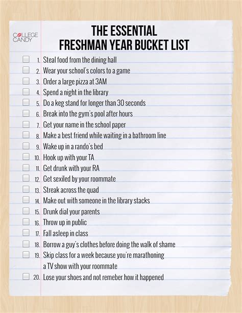 Bucket List For Next Year Freshman Year College Highschool Freshman