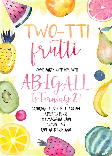 Twotti Frutti 2nd Birthday Party Printable Invitation 5x7 Etsy