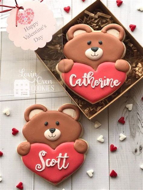 Set Of 2 Personalized Valentines Day Bears Holding Heart Decorated
