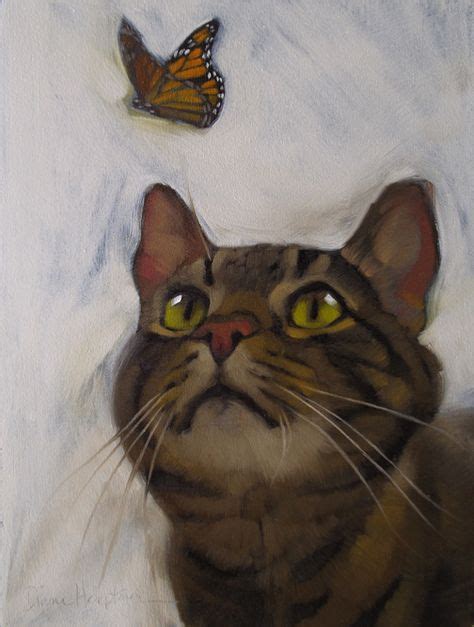 Butterfly Oil Paintings Cat And Butterfly Ii Original Oil Painting By