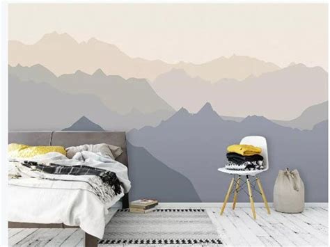 Ombre Mountains Mural Wallpaper Geometry Mountain Landscape Etsy