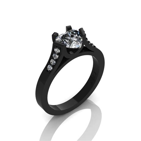 Gorgeous 14k Black Gold 10 Ct Heart White Sapphire Modern Wedding Ring