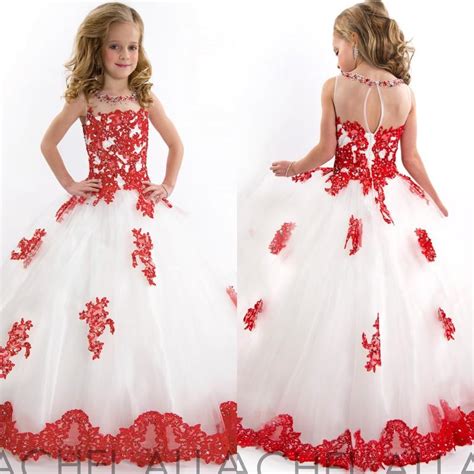 2017 Gorąca Sprzedaż Tanie Flower Girl Dresses Czerwony I Biały Tulle