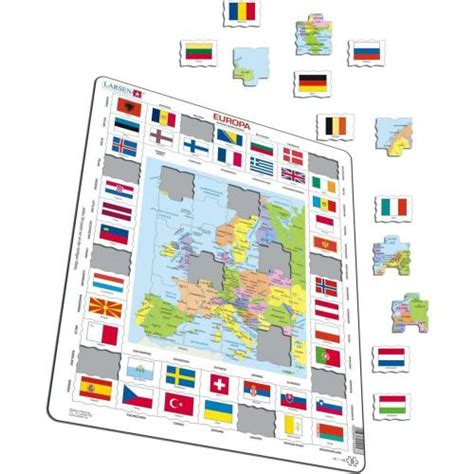 Larsen Spiele And Puzzles Europa Mit Flaggen Rahmenpuzzle 70 Teile